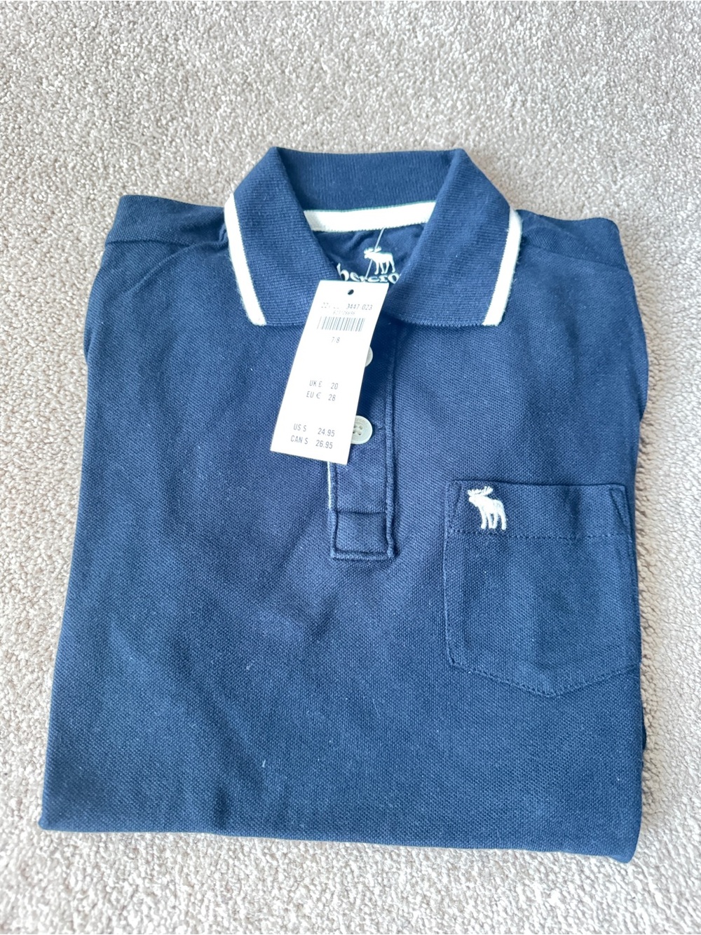 Abercrombie & Fitch Navy Polo with White Trim and Pocket Logo